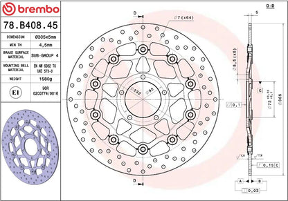 BREMBO BRAKE ROTOR FLOATING SERIE ORO 78B40845