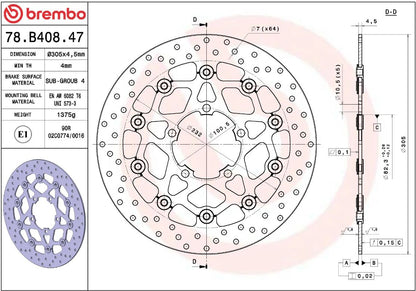 BREMBO BRAKE ROTOR FLOATING SERIE ORO 78B40847