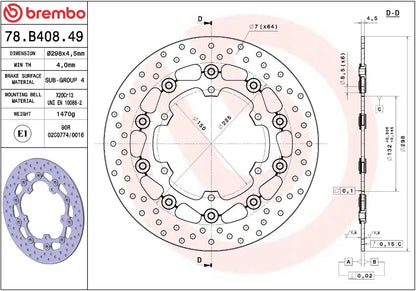 BREMBO BRAKE ROTOR FLOATING SERIE ORO 78B40849