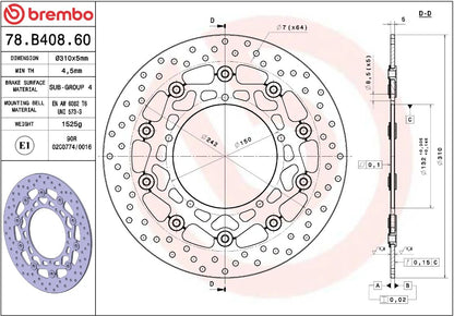 BREMBO BRAKE ROTOR FLOATING SERIE ORO 78B40860