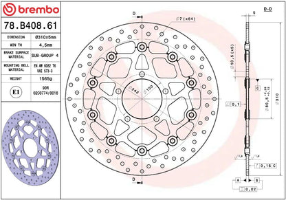 BREMBO BRAKE ROTOR FLOATING SERIE ORO 78B40861