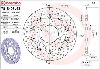 BREMBO BRAKE ROTOR FLOATING SERIE ORO 78B40863