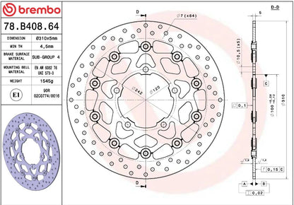BREMBO BRAKE ROTOR FLOATING SERIE ORO 78B40864