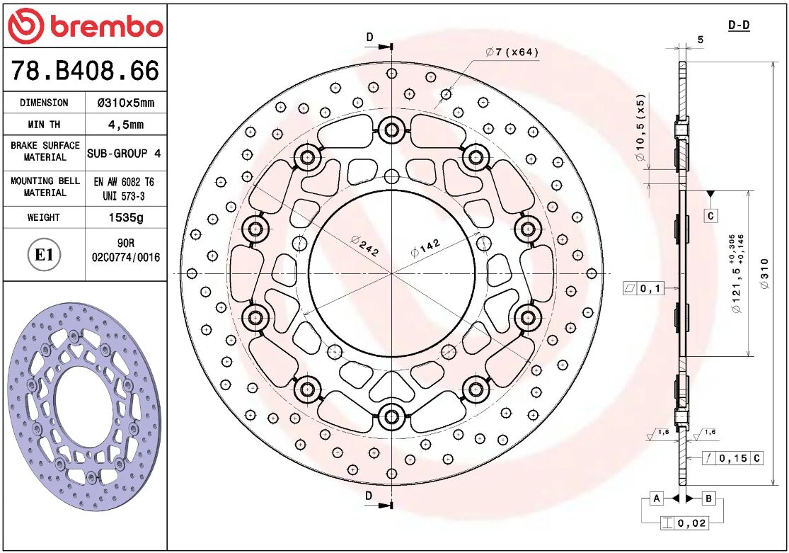 BREMBO BRAKE ROTOR FLOATING SERIE ORO 78B40866