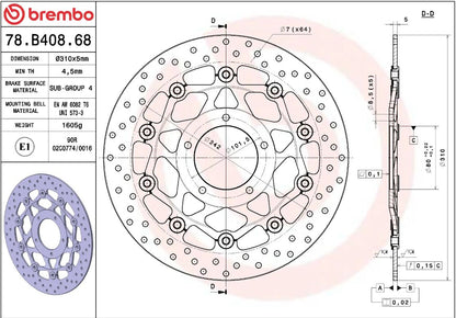 BREMBO BRAKE ROTOR FLOATING SERIE ORO 78B40868