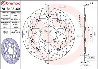 BREMBO BRAKE ROTOR FLOATING SERIE ORO 78B40869