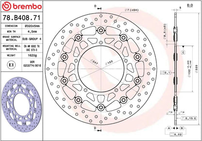 BREMBO BRAKE ROTOR FLOATING SERIE ORO 78B40871
