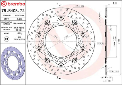 BREMBO BRAKE ROTOR FLOATING SERIE ORO 78B40872