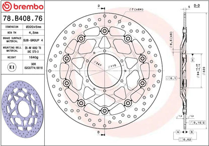 BREMBO BRAKE ROTOR FLOATING SERIE ORO 78B40876