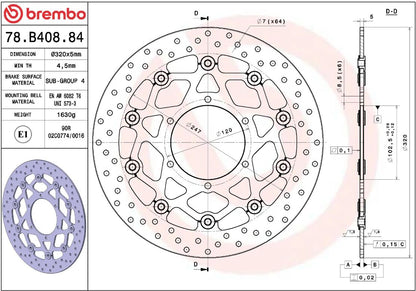 BREMBO BRAKE ROTOR FLOATING SERIE ORO 78B40884