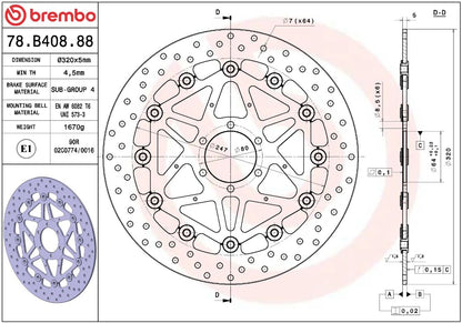 BREMBO BRAKE ROTOR FLOATING SERIE ORO 78B40888