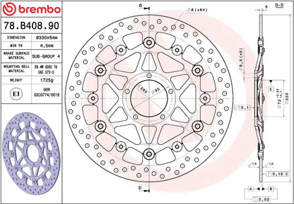 BREMBO BRAKE ROTOR FLOATING SERIE ORO 78B40890