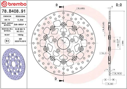 BREMBO BRAKE ROTOR FLOATING SERIE ORO 78B40891