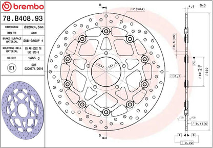 BREMBO BRAKE ROTOR FLOATING SERIE ORO 78B40893