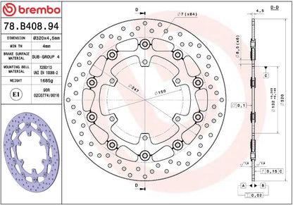 BREMBO BRAKE ROTOR FLOATING SERIE ORO 78B40894