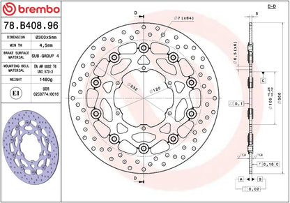 BREMBO BRAKE ROTOR FLOATING SERIE ORO 78B40896