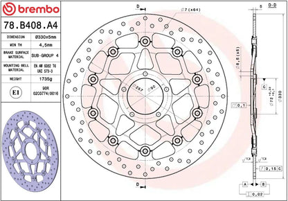 BREMBO BRAKE ROTOR FLOATING SERIE ORO 78B408A4