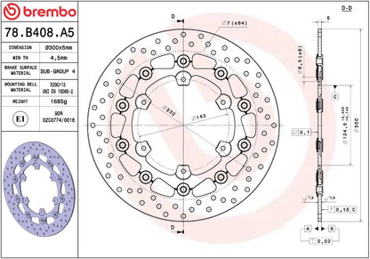 BREMBO BRAKE ROTOR FLOATING SERIE ORO 78B408A5