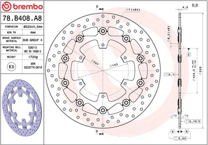 BREMBO BRAKE ROTOR FLOATING SERIE ORO 78B408A8