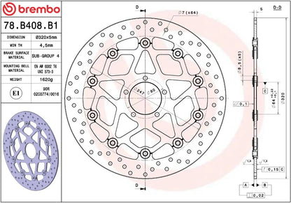 BREMBO BRAKE ROTOR FLOATING SERIE ORO 78B408B1