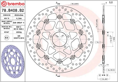 BREMBO BRAKE ROTOR FLOATING SERIE ORO 78B408B2
