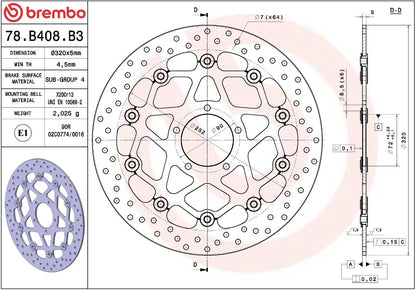 BREMBO BRAKE ROTOR FLOATING SERIE ORO 78B408B3