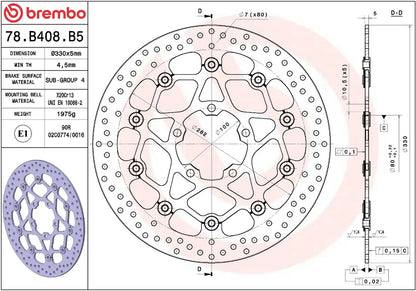 BREMBO BRAKE ROTOR FLOATING SERIE ORO 78B408B5