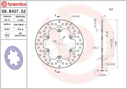 BREMBO BRAKE ROTOR FIXED SERIE ORO 68B40752
