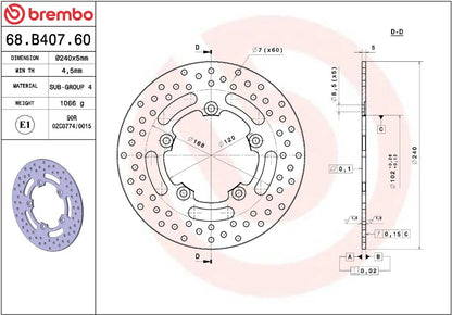 BREMBO BRAKE ROTOR FIXED SERIE ORO 68B40760
