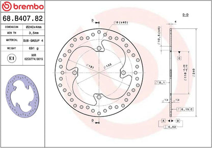 BREMBO BRAKE ROTOR FIXED SERIE ORO 68B40782