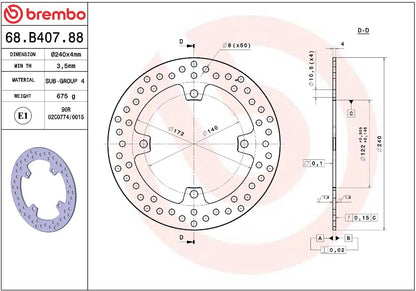 BREMBO BRAKE ROTOR FIXED SERIE ORO 68B40788
