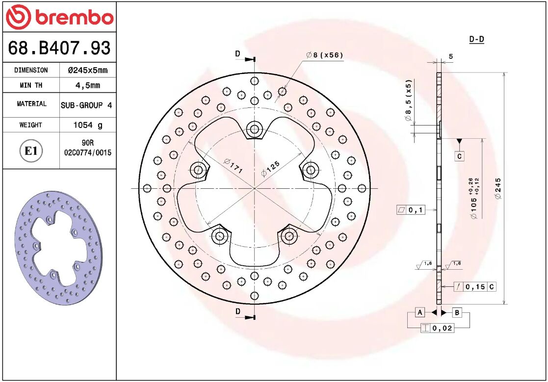 BREMBO BRAKE ROTOR FIXED SERIE ORO 68B40793