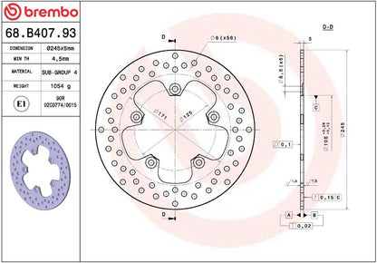 BREMBO BRAKE ROTOR FIXED SERIE ORO 68B40793
