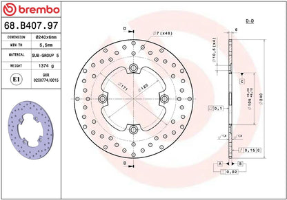 BREMBO BRAKE ROTOR FIXED SERIE ORO 68B40797