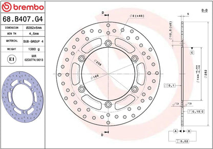 BREMBO BRAKE ROTOR FIXED SERIE ORO 68B407G4