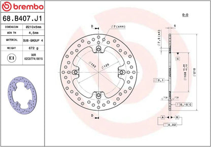 BREMBO BRAKE ROTOR FIXED SERIE ORO 68B407J1