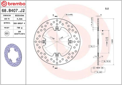 BREMBO BRAKE ROTOR FIXED SERIE ORO 68B407J2