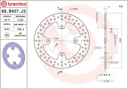 BREMBO BRAKE ROTOR FIXED SERIE ORO 68B407J3