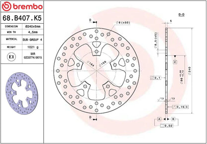 BREMBO BRAKE ROTOR FIXED SERIE ORO 68B407K5
