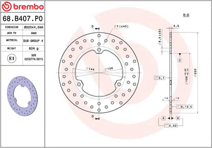 BREMBO BRAKE ROTOR FIXED SERIE ORO 68B407P0