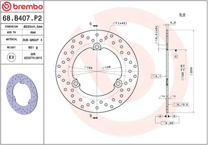 BREMBO BRAKE ROTOR FIXED SERIE ORO 68B407P2