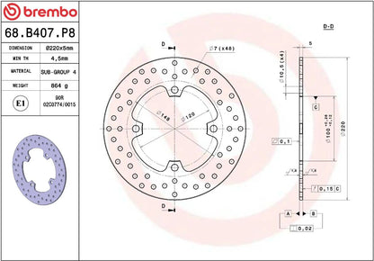 BREMBO BRAKE ROTOR FIXED SERIE ORO 68B407P8