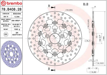 BREMBO BRAKE ROTOR FIXED SERIE ORO 78B40828