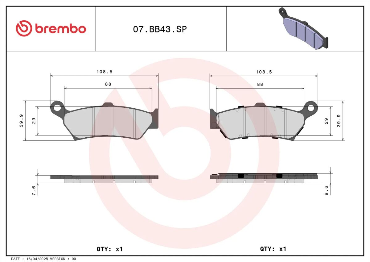 BREMBO BRAKE PAD SP SINT RR 07BB43SP