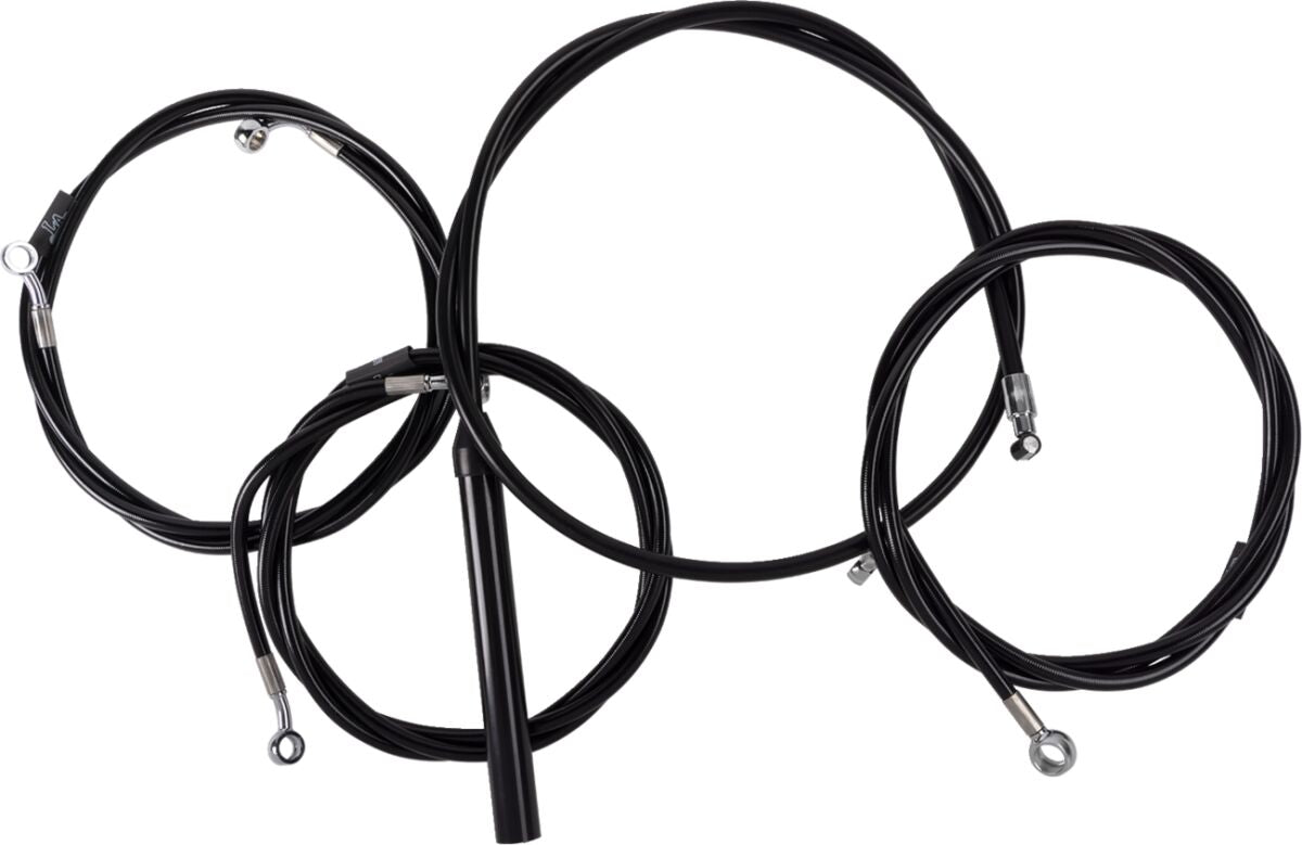 LA CHOPPERS Handlebar Cable/Brake Line Kit - Complete - 15" - 17" Handlebars - Black Vinyl LA-8059KT2-16B