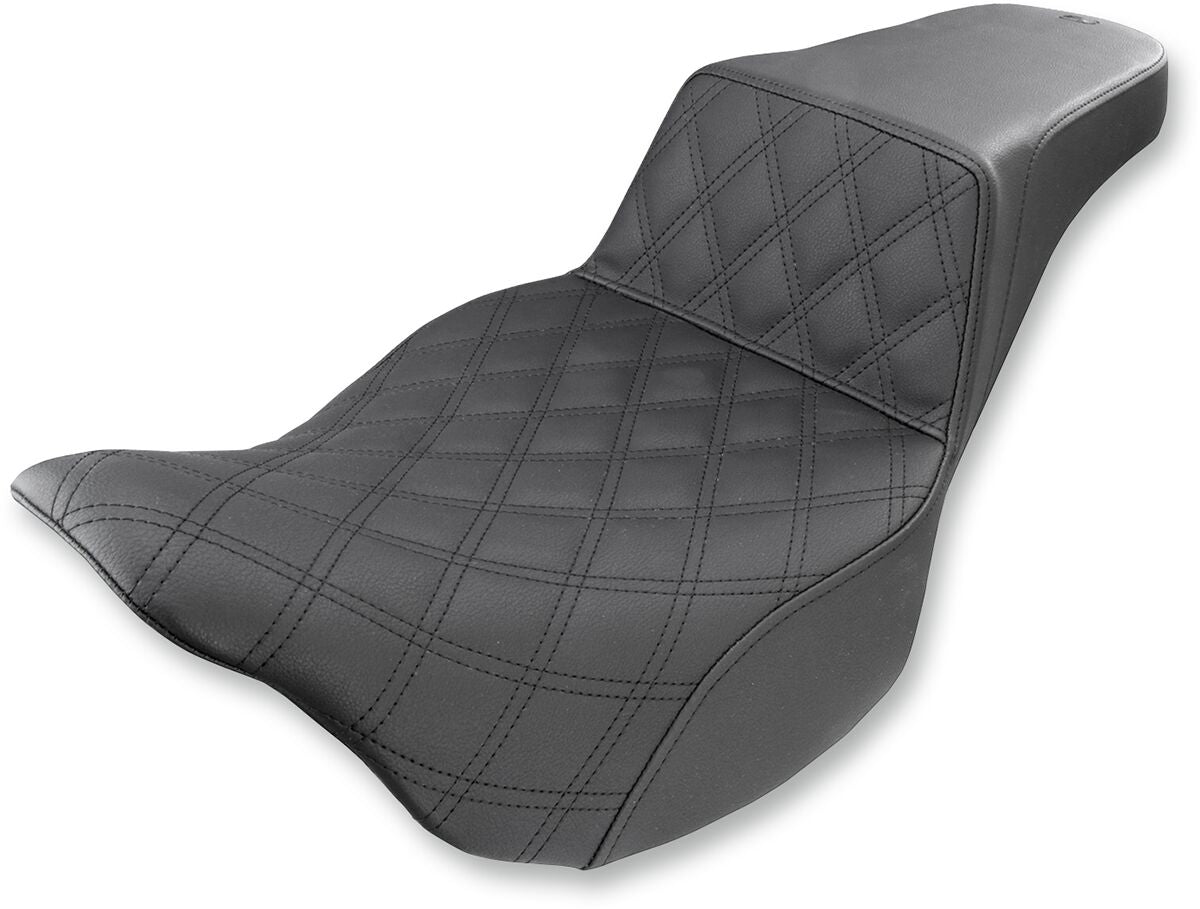 SADDLEMEN 2-UP SEAT STEP UP LS FRONT|REAR VINYL|SADDLEGELT PLAIN BLACK 808-07B-172