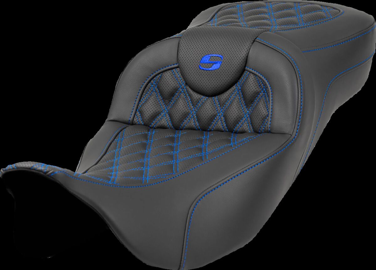 SADDLEMEN RoadsofaT Seat - Lattice Stitch - Blue Stitch - Extended Reach 808-07B-18401