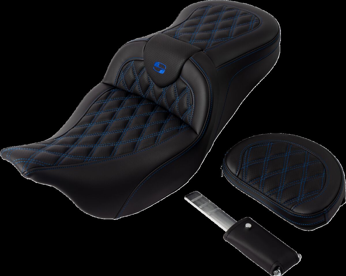 SADDLEMEN SEAT ROADSOFA LS W/BR BLUE STITCH 808-07B-182B1