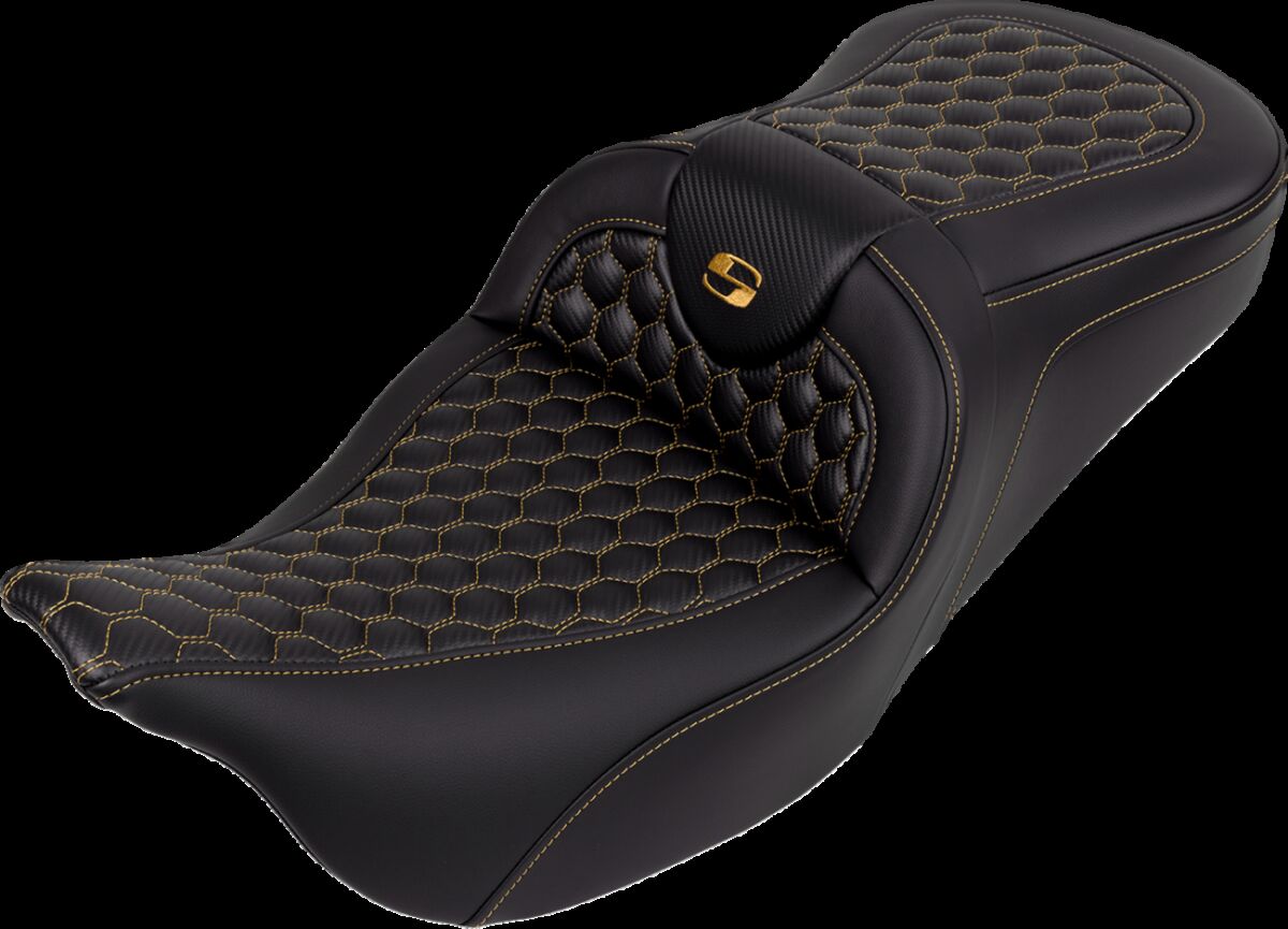 SADDLEMEN RoadSofaT Seat - Honeycomb - Gold Stitch - without Backrest 808-07B-18907