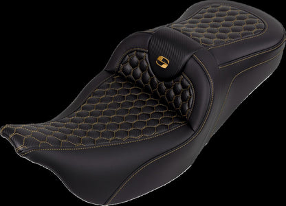 SADDLEMEN RoadSofaT Seat - Honeycomb - Gold Stitch - without Backrest 808-07B-18907